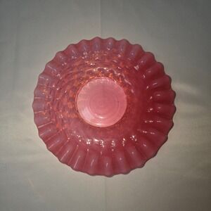Vintage Pink Hobnail Fenton Glass Bowl Ruffled Edge Opalescent Candy Dish